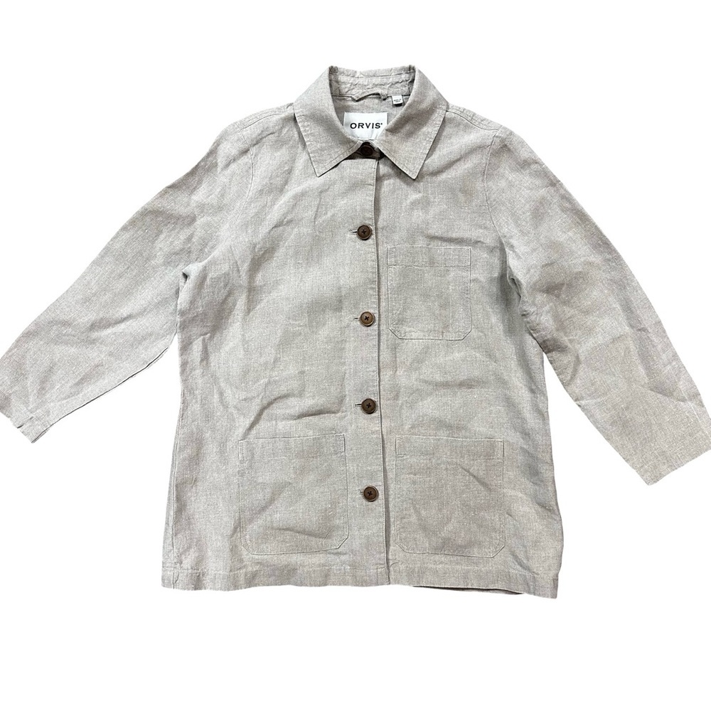 Orvis Tan 100% Linen Button Down Chore Barn Shacket Jacket Medium Lagenlook